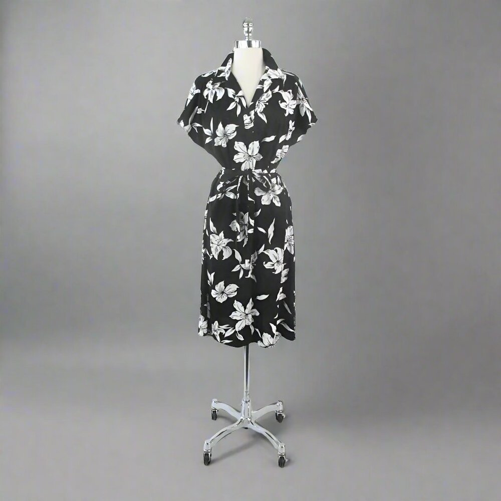Vintage 80s Black White Lilly Shift Dess L /  XL